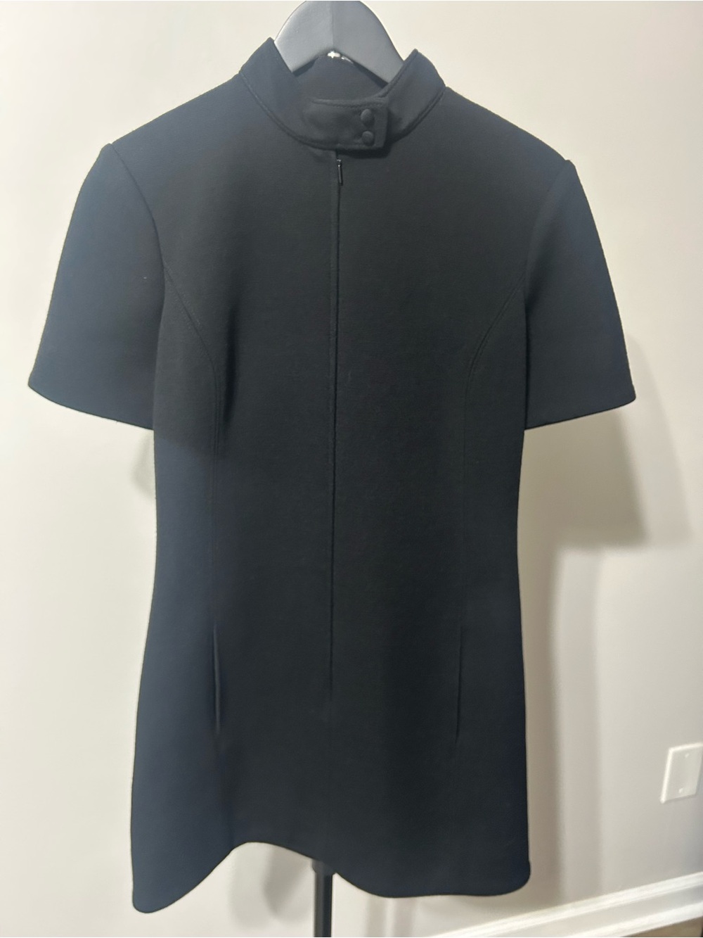Saint Laurent Black Short-Sleeve Mini Dress with Mock Neck